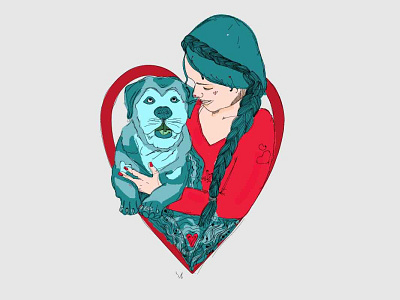 Loveuforever beauty blue character design dog girl character heart illustration illustrator love pet portrait psychedelic red vector vintage colors women