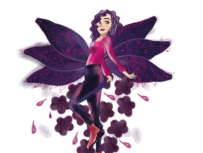 Butterfly character curly hair design flowers girl girl character illustration manga photoshop art purple wings women