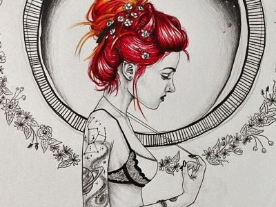 DreamGirl Series: "Lua" drawing hair illustration portrait red
