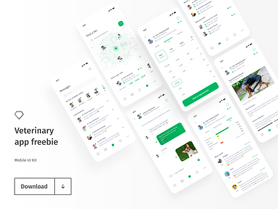 Pet Care - Veterinary app freebie animals calendar chat freebie freebies gallery map messenger minimal mobile mobile app mobile ui kit pet care search slider tracking ui kit user interface veterinary vets