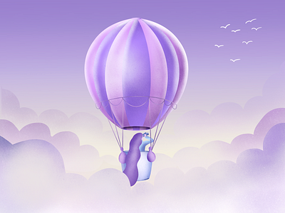 Hot air balloon air balloon design flying illustration procreate purple