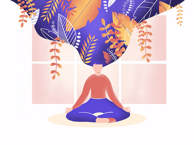 Meditation design illustration plants procreate procreate art women