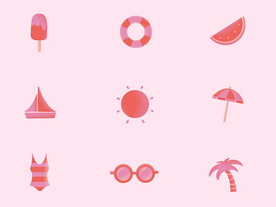 Summer Icons colors digitalilustration icons illustration procreate summer sun