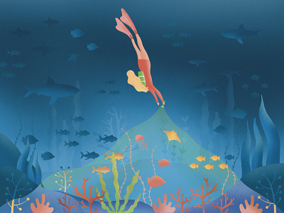 Underwater animals colorful digitalart digitalilustration diving fish illustration illustrator ocean photoshop plants procreate sea water women