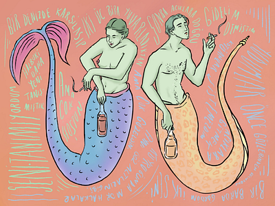 Ocean bar boy girl glennis illustration love mermaid ocean snake