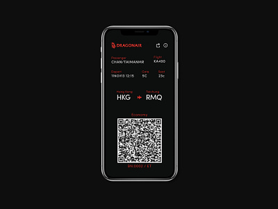 Mobile boarding pass app boarding boarding pass boardingpass dailyui design dragonair flat flight minimal mobile plane product qr code qrcode redesign ui ux