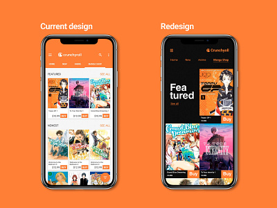 Manga app redesign app crunchyoll dailyui design ecommerce ecommerce app flat manga minimal mobile product redesign shop ui ux