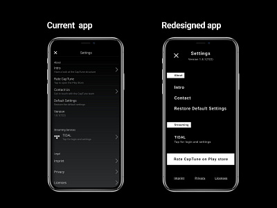 CapTune settings redesign app dailyui flat minimal mobile redesign sennheiser settings ui