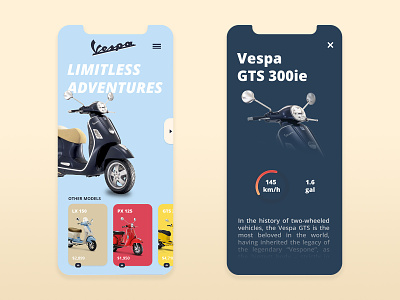 Vespa Store Mobile app UI design motor scooter store ui ux vespa