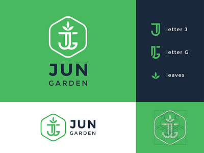 Jun Garden - Logo concept 01 design g garden green j leaf leaves letter line logo natural plants tree vietnam