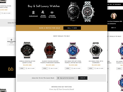 Timepiece 360 Homepage brands cart e-commerce home page landing page luxury marketplace testimonials watches