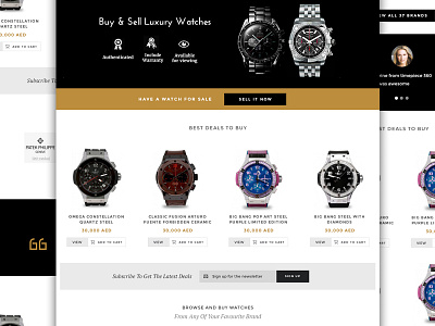 Timepiece 360 Homepage brands cart e commerce home page landing page luxury marketplace testimonials watches