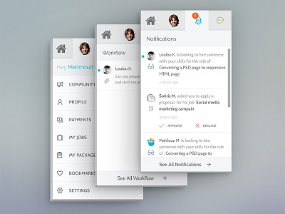 Freelancer Menu Tabs inbox messages mobile notification profile ui ux workflow