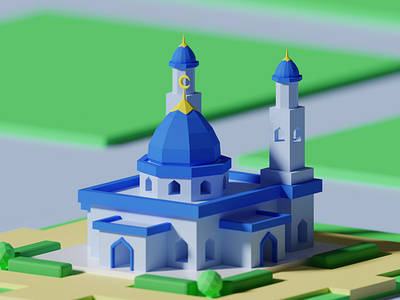Tiny Masjid 3D Illustration 3d blender isometric masjid simple