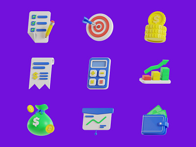 3D Business Icon Pack 3d 3d illustration blender business cart coin cycles design document eevee icon invoice moneys presentation target wallet
