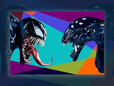 Symbiote vs Alien fan art flat design flat illustration movie pop art poster vector wpap