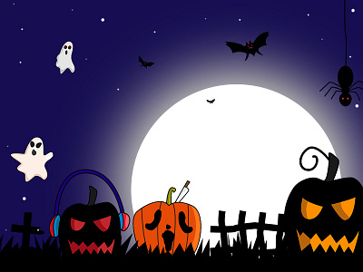 Halloween Illustration cross design flat design flatdesign ghost halloween illustration moonlight night poster pumpkins scary vector