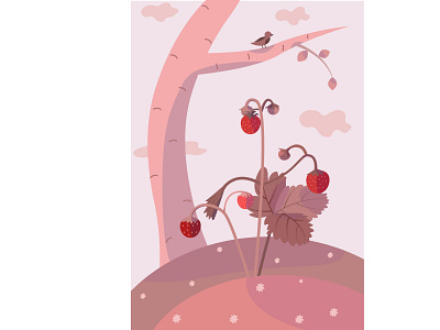 Strawberry in momochrome forest illustration illustrator monochrome nature strawberry vector vector illustration