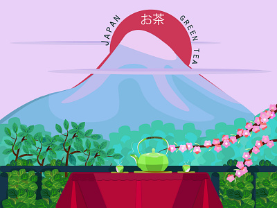 Green Tea design east fujiyama japan landscape mountain nature packagedesign tea vector illustration