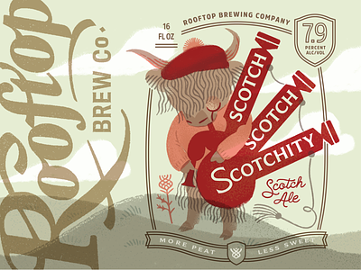 Scotch Scotch Scotchity Scotch for Rooftop badge bagpipes beer can cow design illustraion illustrator label packaging peat procreate scotch scotland scottish type