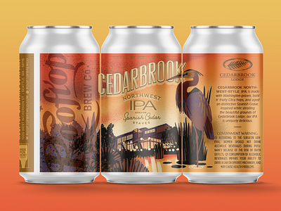 Cedarbrook IPA for Rooftop Brew Co beer beverage brewery can classic design hospitality hotel illustration label packaging print seattle sunset type typogaphy