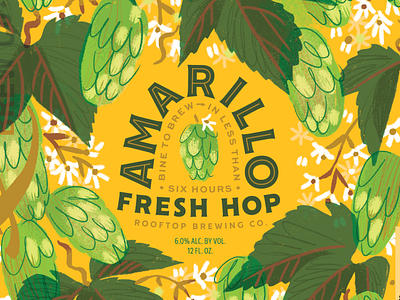 Amarillo Fresh Hop Can for Rooftop art badge beer botanical brewery brewing can design graphic hops illustration label lettering lush print seattle type