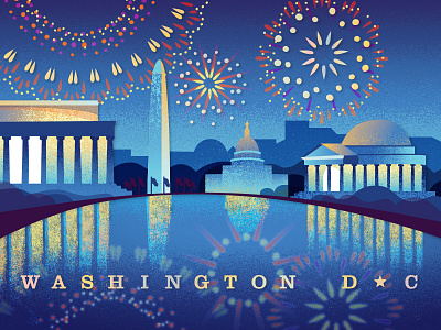 Washington DC coffee dc design fireworks gift card illustration monument night starbucks travel vector