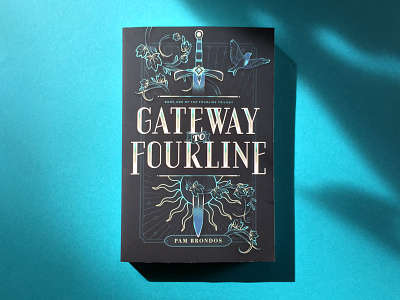 Gateway to Fourline book cover design fantasy gilded illustration jacket medieval sword typography