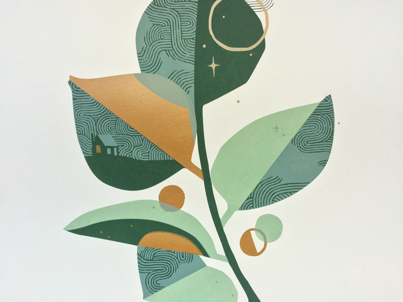 For the Love of Plants nature illustration botanical leaf plant green gold art print screenprint