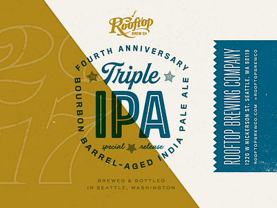 Triple IPA for Rooftop Brew Co ale badge beer brewery design duotone label packaging print seattle typography