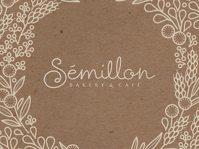 Sémillon Bakery & Cafe 1 illustration logotype lettering cursive french floral warm kraft custom script branding logo