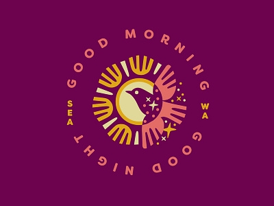Introducing Good Morning Good Night Studio badge bird design graphic icon logo morning night sparkles stars sun