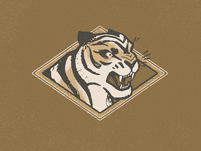 Wonky Tiger cat design emblem gift card gold golden graphic illustration illustration art matchbook print retro roar sports team logo tiger vintage