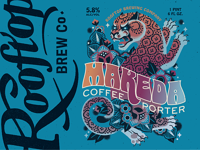 Makeda Coffee Porter label for Rooftop beer branding cat design gradiant illustration label leopard lettering art logo packaging tattoo typogaphy