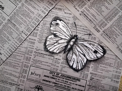 Vintage butterfly black white butterfly hand drawn ink newspaper sketchbook vintage