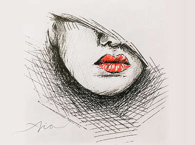 Red my Lips by Aia illustration retro vintage sketchbook
