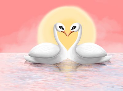 Dribble rebound Valentine s day digital art digital painting illustraion love sunset swans valentinesday