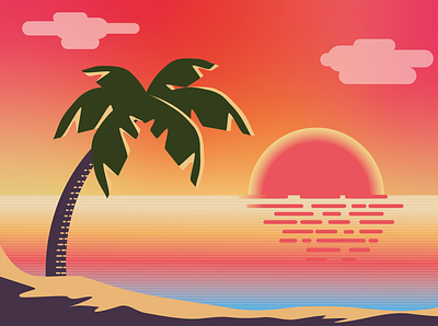 Summer sunset illustration illustrator island landscape palmtree sea stylized summer