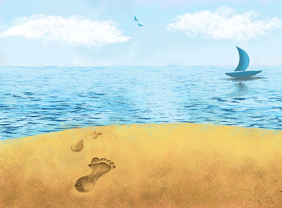 Footsteps to Summer digital paint digital painting illustraion marine sea summer