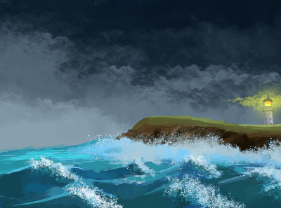 Lighthouse digital art digital painting illustration lighthouse marine sea storm