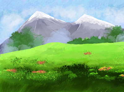 Mountain landscape digital art digital painting fresh green illustration landscape mountain nature