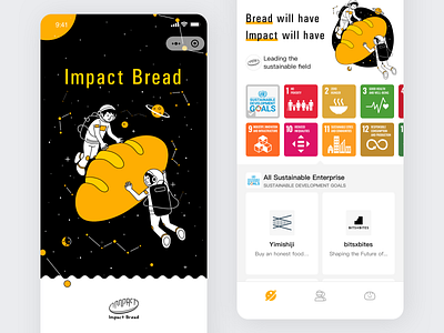 Sustainable Talent Ecosystem Mobile App app astronaut bread cute illustration impact job orange sustainable talent ui universe ux wechat yellow