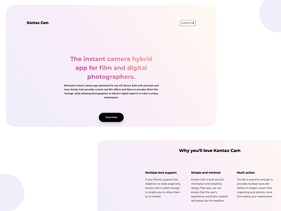 Kontax Cam landing page branding design illustration typography ui ui design ux website design