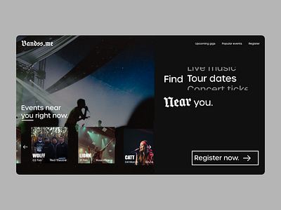 Concert finder website landing page.