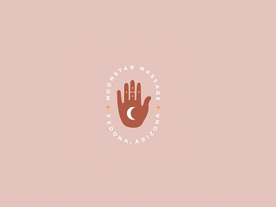 Moonstar Massage Logo desert hand illustration logo massage moon sedona stars vortex