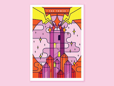 Tower Tarot WIP card castle crystal design illustration magic moon stairs stars tarot tower