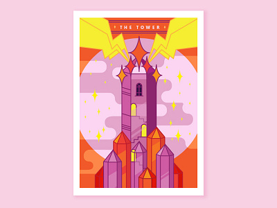 Tower Tarot Final crystal crystals design illustration purple sparkles stars tarot tarotcard tower