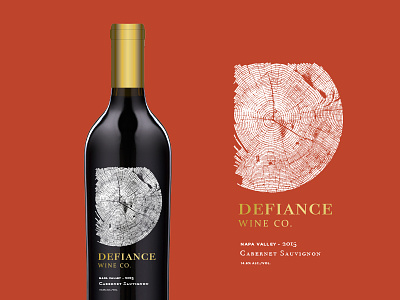 Defiance Wine bottle cabernet design gold illustration napa packaging tree type wine wood woodgrain