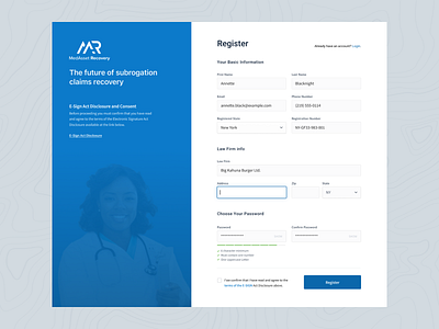 SaaS, B2C, Web-based portal MedAsset Recovery authentications authorisation check desktop insurance lawfirm login medasset medical minimalistic mobile password recovery registration saas signin strongpassword tabledesign tablet user