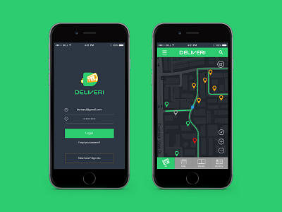 Deliveri - App UI app branding concept delivery app design home screen login screen map uidesign